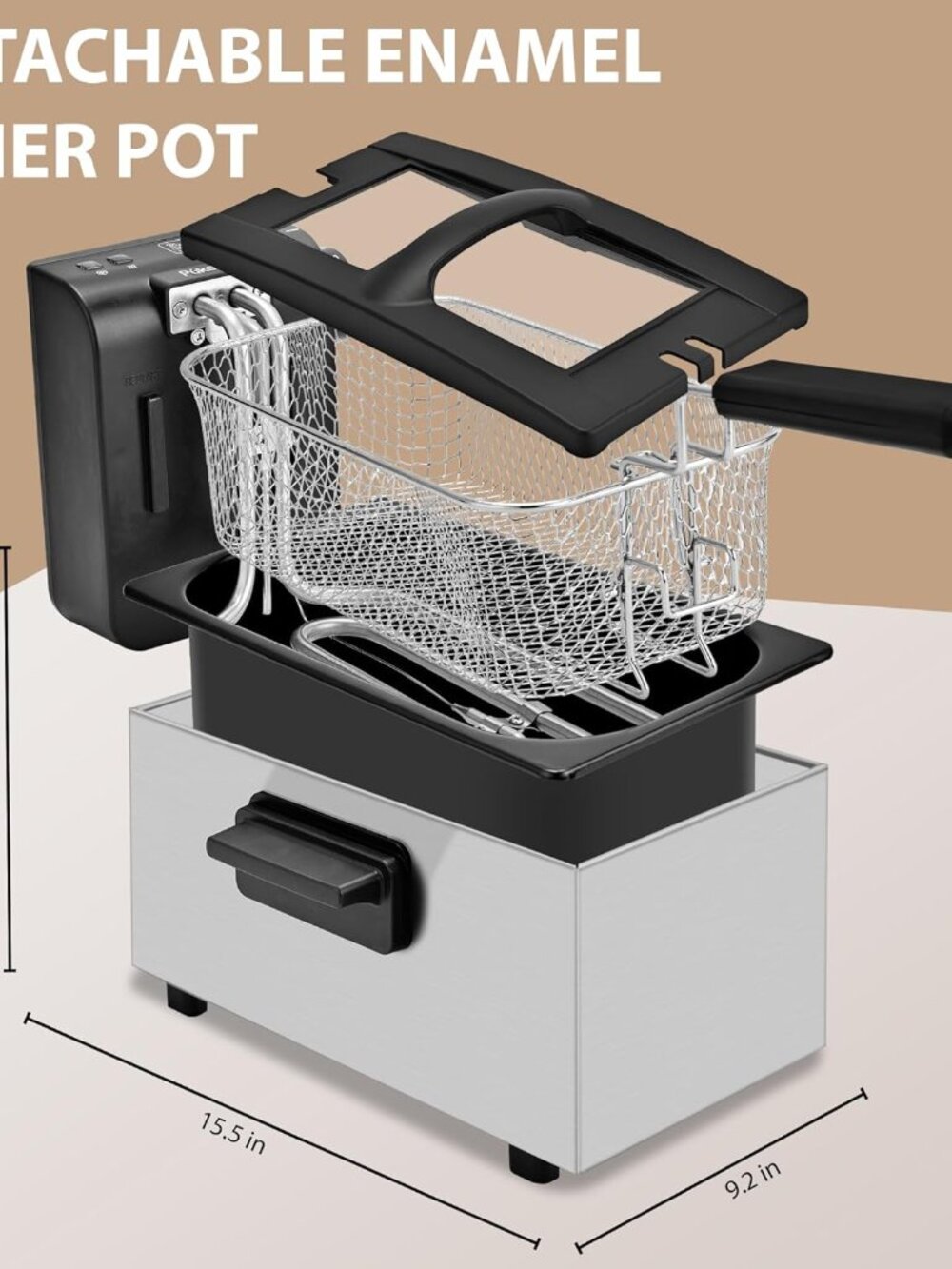 Deep Fryer 3 L Capacity with Basket Adjustable Temperature Stainless Steel - Picture 6 of 8
